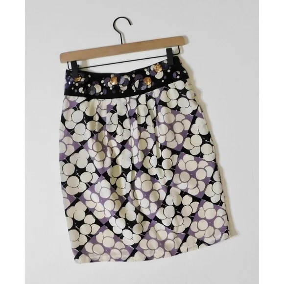 Anthropologie‎ FLOREAT Silk Ocean Mist Embroidered Skirt Sequins Dots Bubbles 2 - Picture 7 of 14